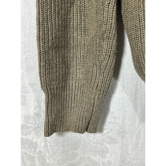 J Crew Sweater Lrg Tan Cotton Ribbed Faux Suede Shoulder Patch Woodsman Comando - Picture 2 of 10